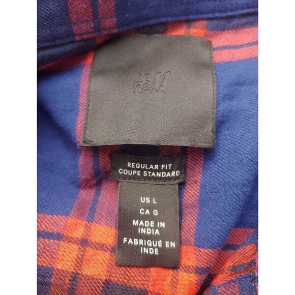 H & M Men's Size Large Regular Fit Coupe Standard Red Plaid Button Up Shirt - Picture 2 of 4